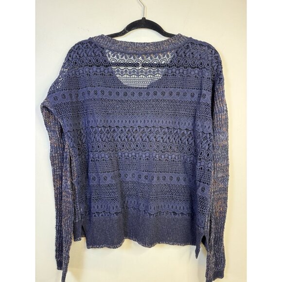 Free People Sweet Jane Crochet Back Knit Sweater Women Navy Blue Size Medium - Picture 4 of 12